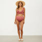 Ruffled Maternity Bikini Set with High-Waisted Bottoms and Polka Dot Print