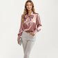 Satin Bow Neck Blouse with Long Puff Sleeves and Wide Cuffs