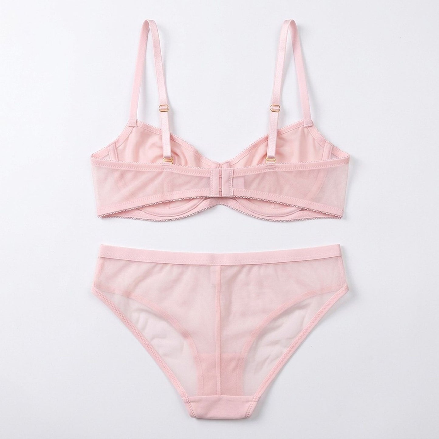 Floral Embroidered Sheer Mesh Underwire Bra and Panty Two Piece Lingerie Set