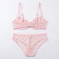 Floral Embroidered Sheer Mesh Underwire Bra and Panty Two Piece Lingerie Set