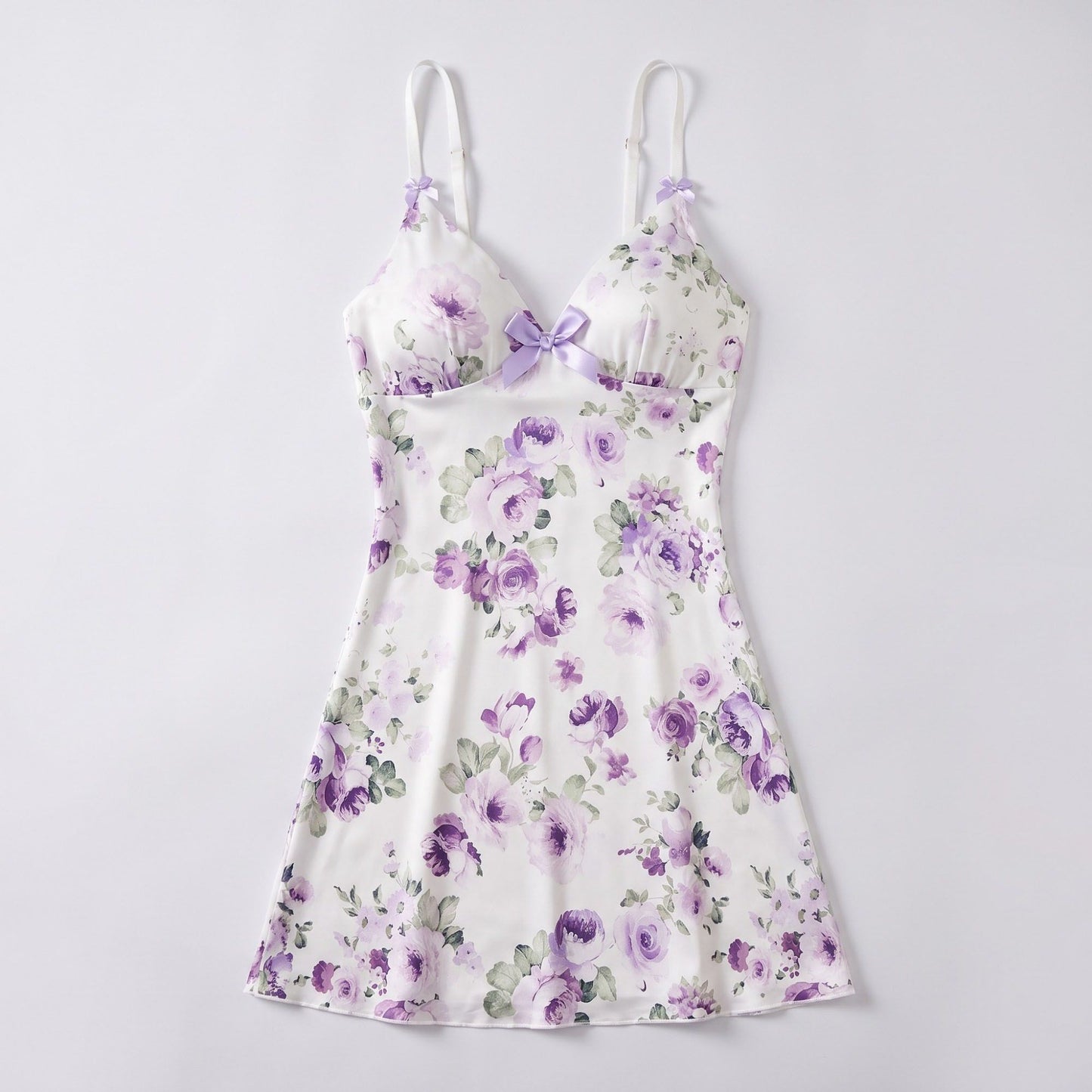 Floral Satin Slip Chemise Nightgown