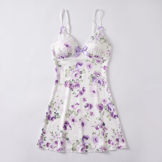 Floral Satin Slip Chemise Nightgown
