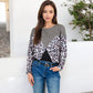 Long Sleeve Ribbed Knit Leopard Print Top with V-Cut