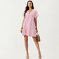 Short Sleeve V Neck Plaid Mini Dress with Tiered Hem Loose Fit Casual Lightweight Summer Dress