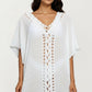 Crochet Trim Swim Cover Up Dress Loose Short Sleeve Lightweight Beach Kaftan