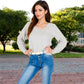 Textured Knit Sweater with Pom Pom Detailing Balloon Sleeves