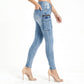 Mid Rise Cargo Skinny Jeans with Utility Pockets and Zipper Details