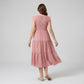 Maternity Smocked Tiered Midi Dress with Cap Sleeves and Round Neck