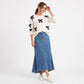 Bow Print Crewneck Long Sleeve Knit Sweater