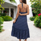 Polka Dot Halter Neck Tiered Midi Dress with Elastic Waist