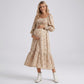 Maternity Floral Square Neck Midi Dress with Long Sleeves and Smocked Bodice