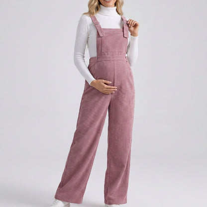 Maternity Corduroy Overall Jumpsuit with Adjustable Straps and Wide Leg Fit