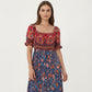 Puff Sleeve Maxi Dress with Mixed Floral Print and Border Hem