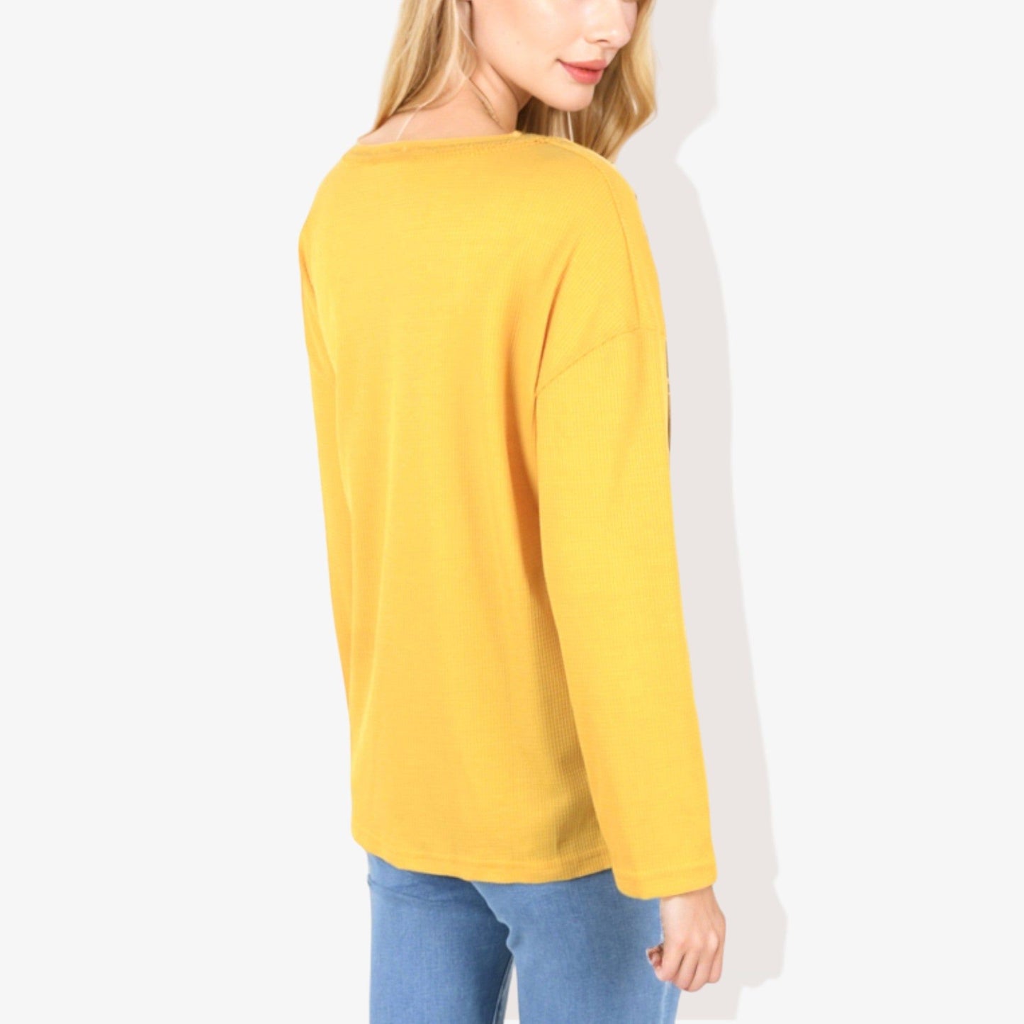 Rivet Detail V-Neck Textured Long Sleeve Pullover