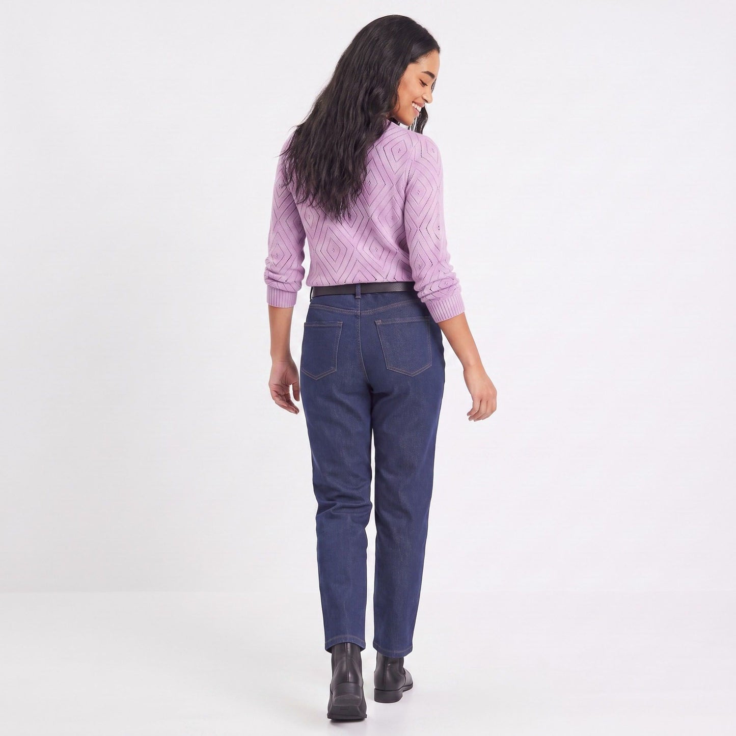 Diamond Pointelle Knit Long Sleeve Sweater