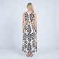 Sleeveless Leaf Print Button Front Belted Maxi Dress