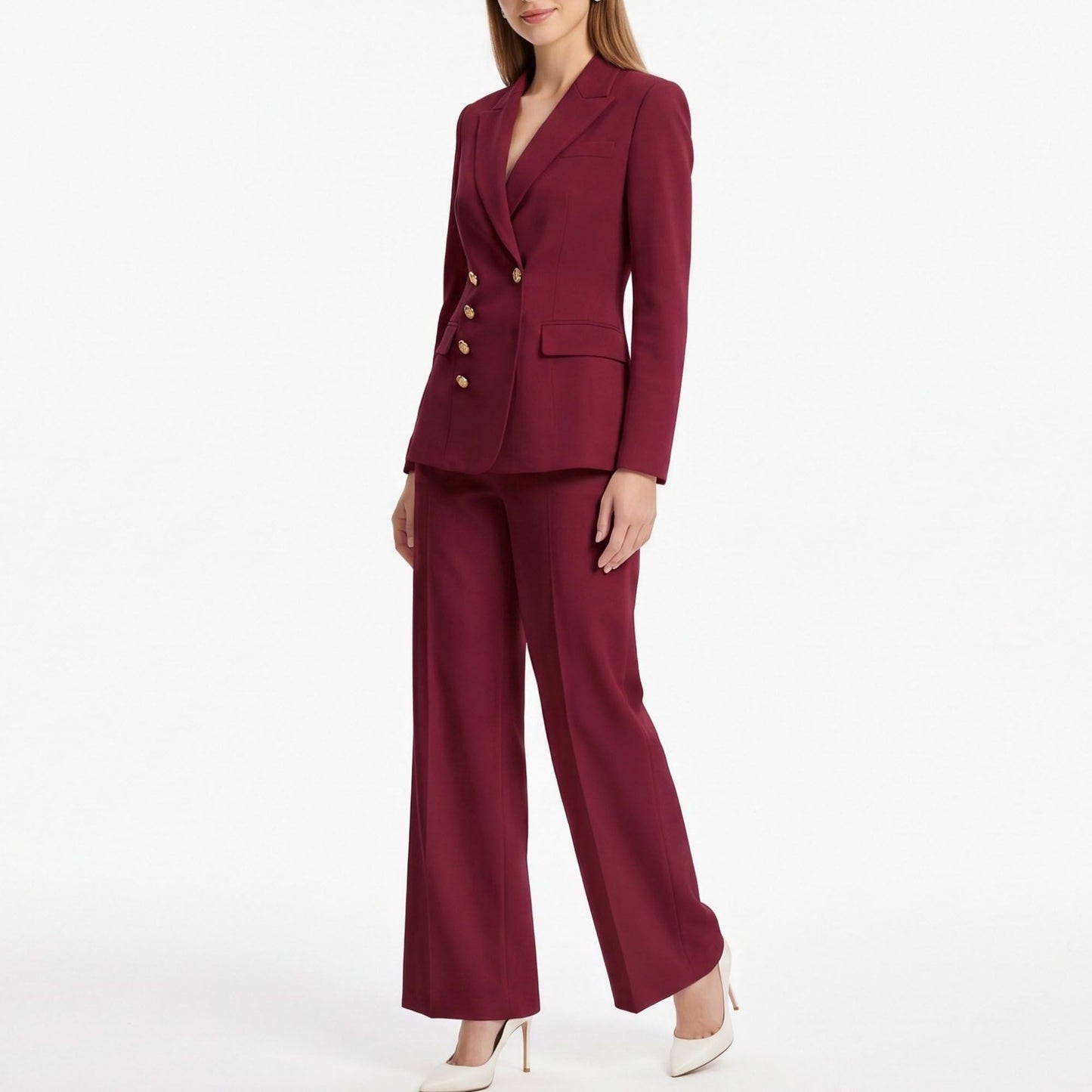 Double Breasted Blazer and Straight Leg Pants Two Piece Suit Set