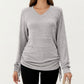 Long Sleeve V-Neck Top with Side Drawstring Ruched Hem