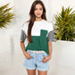 Color Block T-Shirt with Striped Sleeves Front Pocket Detail