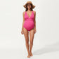 Maternity Ribbed One-Piece Swimsuit with Plunging Neckline and Ruched Waist
