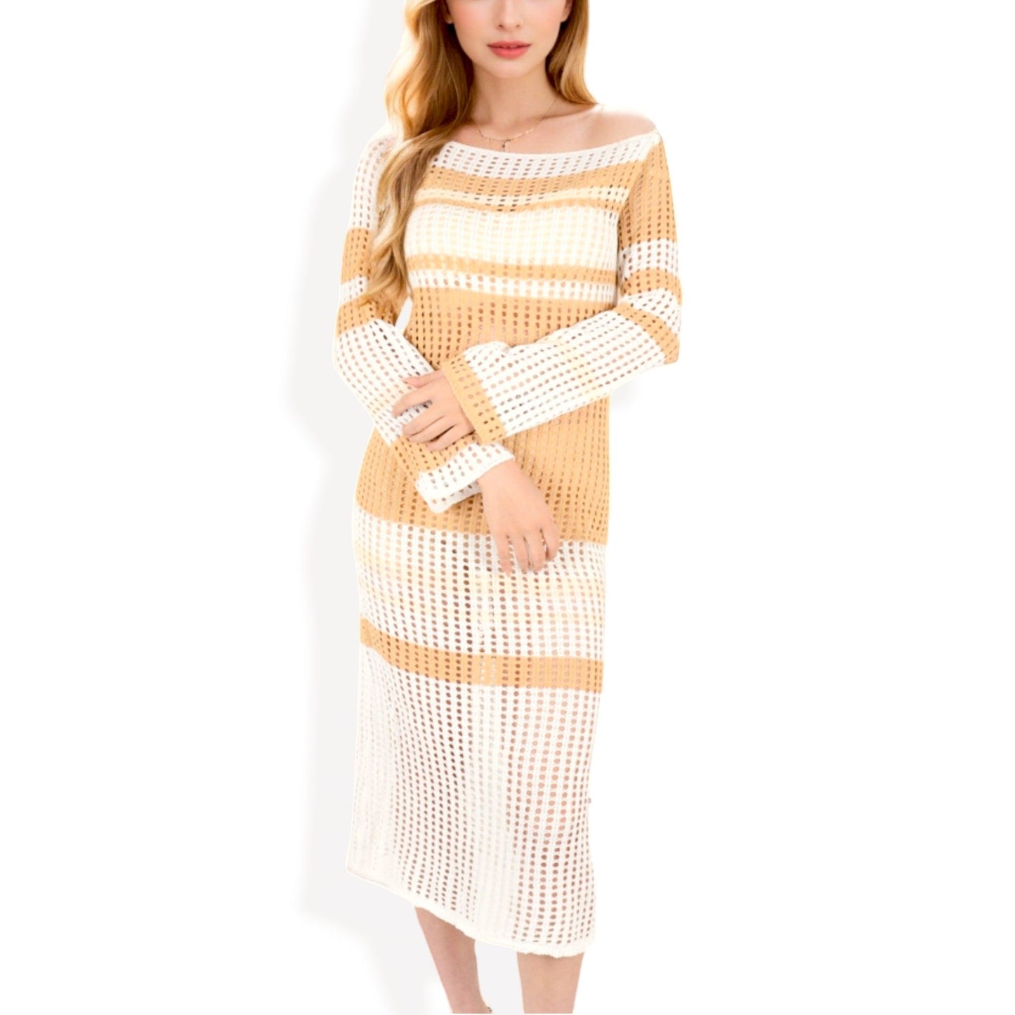 Multicolor Striped Off-Shoulder Knit Dress