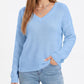 V Neck Textured Knit Pullover Sweater with Long Sleeves