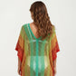 Ombre Crochet Swim Cover Up Dress with Open Knit Mesh Design V Neck Short Sleeves Relaxed Fit