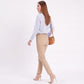 Striped Long Sleeve Split Neck Blouse with Button Placket