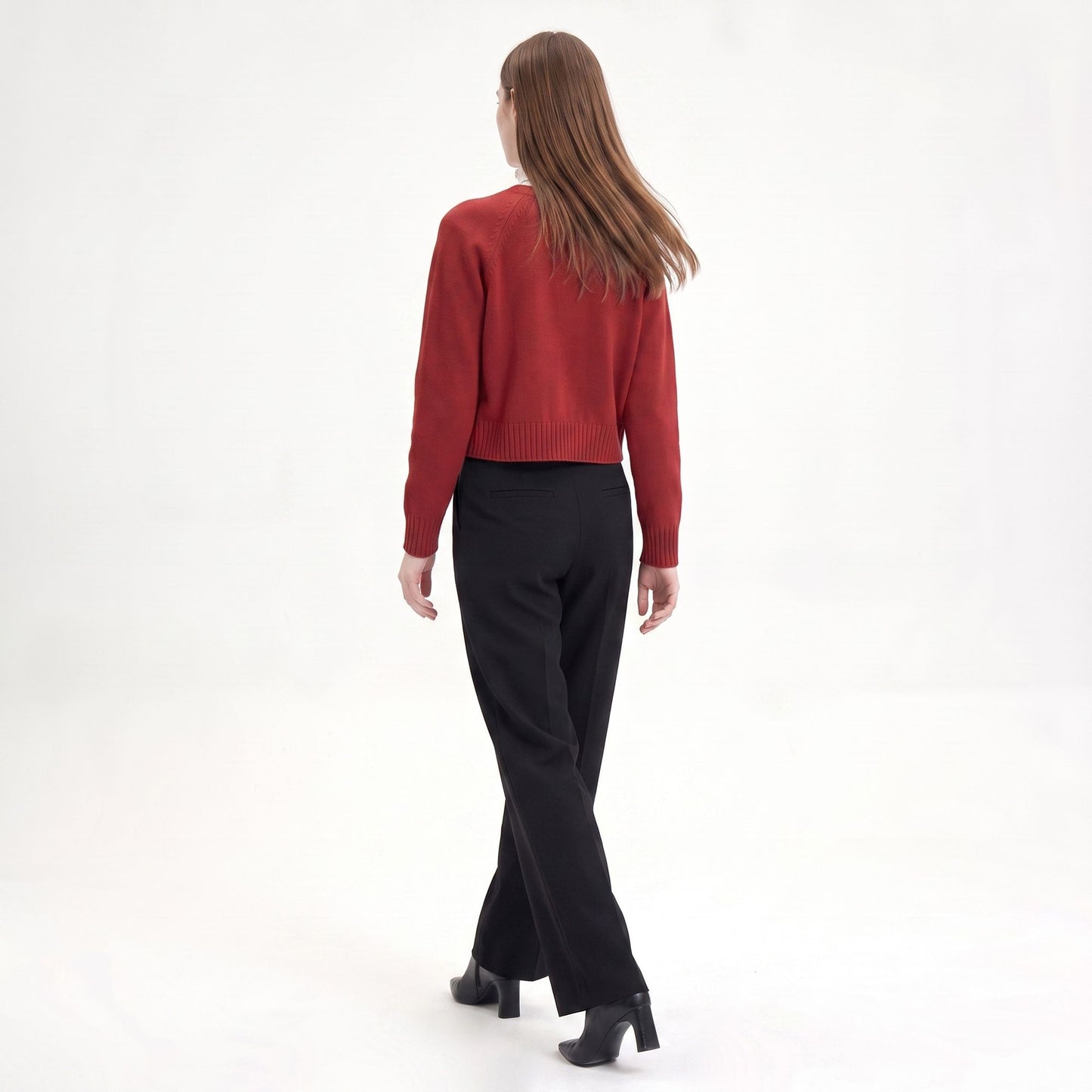 Cropped Crewneck Button-Front Cardigan Sweater