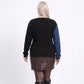 Plus Size Faux Pearl Colorblock Wrap Front Sweater