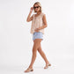 Ruffle Sleeve Blouse Smocked Neck Tie Front Flowy Top