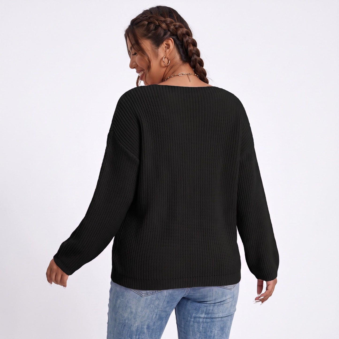 Plus Size Scoop Neck Relaxed Fit Knit Sweater