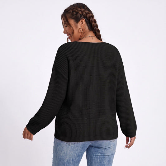 Plus Size Scoop Neck Relaxed Fit Knit Sweater