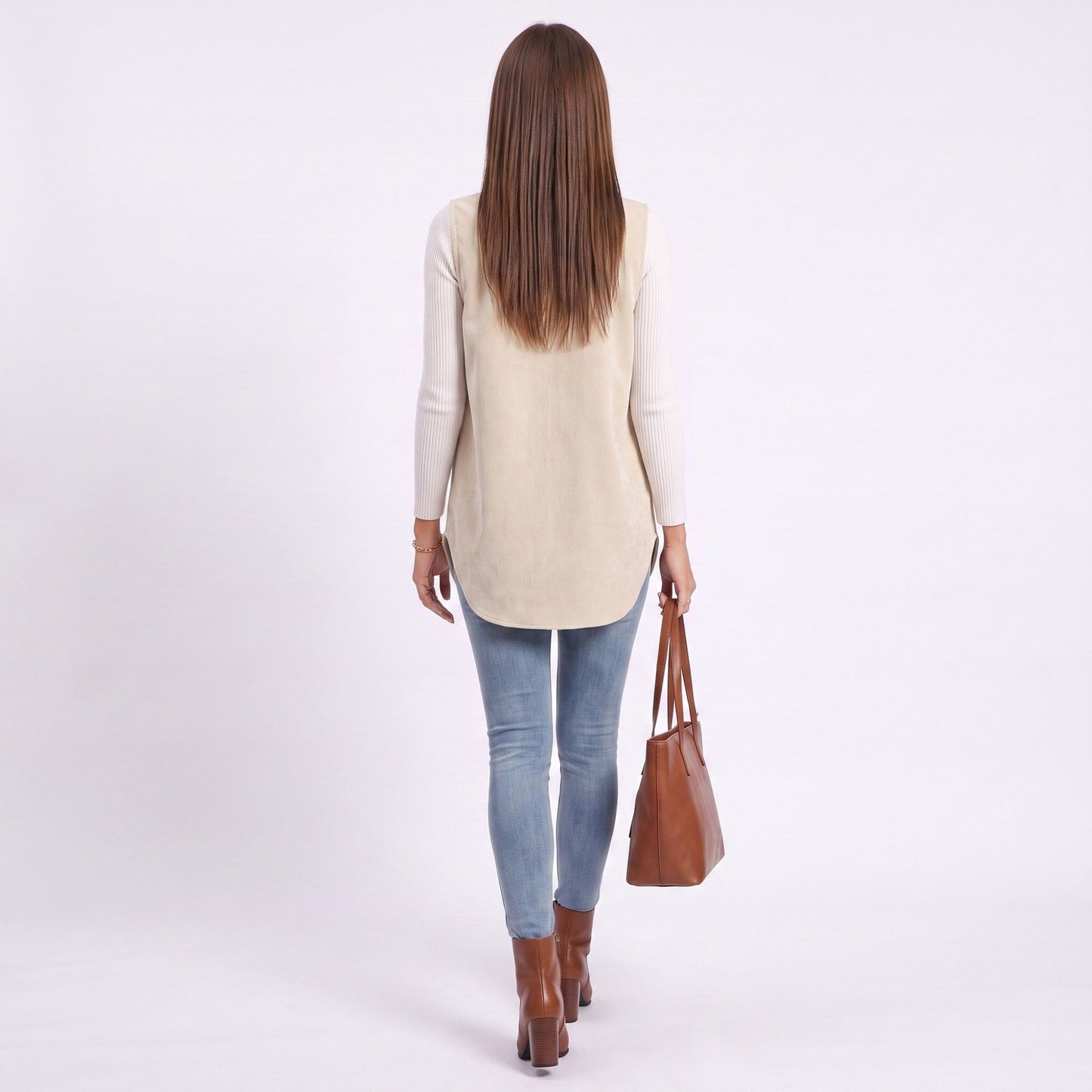 Button Front Corduroy Vest with Flap Pockets