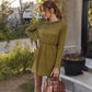 Long Sleeve Mini Dress with Elastic Waist Soft Knit Fabric