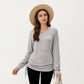 Long Sleeve V-Neck Top with Side Drawstring Ruched Hem