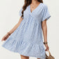 Short Sleeve V Neck Plaid Mini Dress with Tiered Hem Loose Fit Casual Lightweight Summer Dress