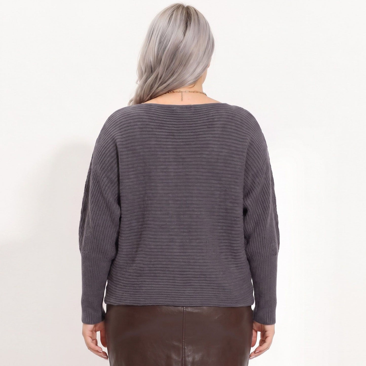 Plus Size Boat Neck Dolman Sleeve Pullover Sweater