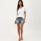 Satin Faux Pearl Neck Top with Puff Sleeves and Smooth Draped Finish