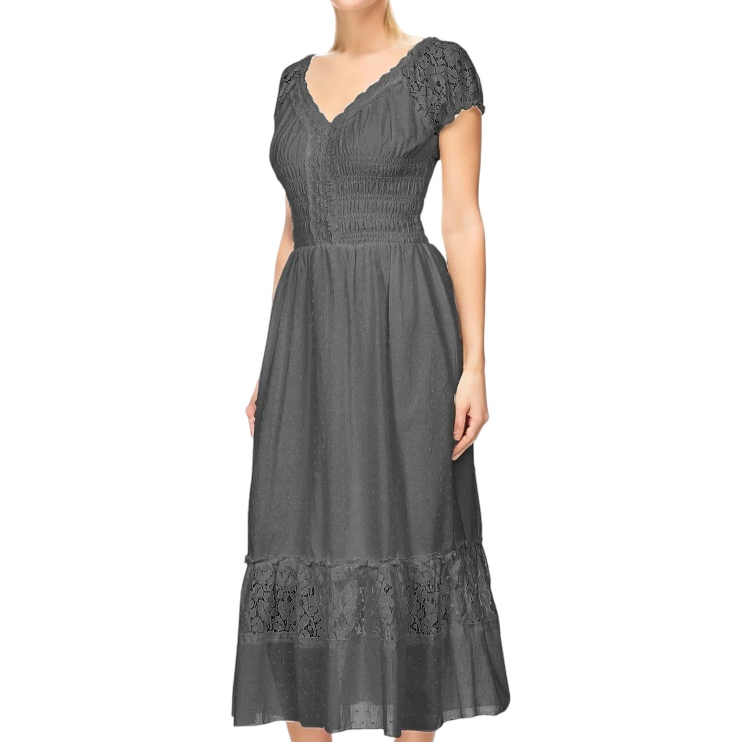 Lace Cap Sleeve Maxi Dress with Flared Hem