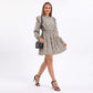 Floral Print Mini Dress Ruffle Neck Long Sleeve Tiered A Line Dress