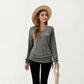 Long Sleeve V-Neck Top with Side Drawstring Ruched Hem