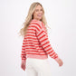 Striped Button-Front Crew Neck Knit Cardigan