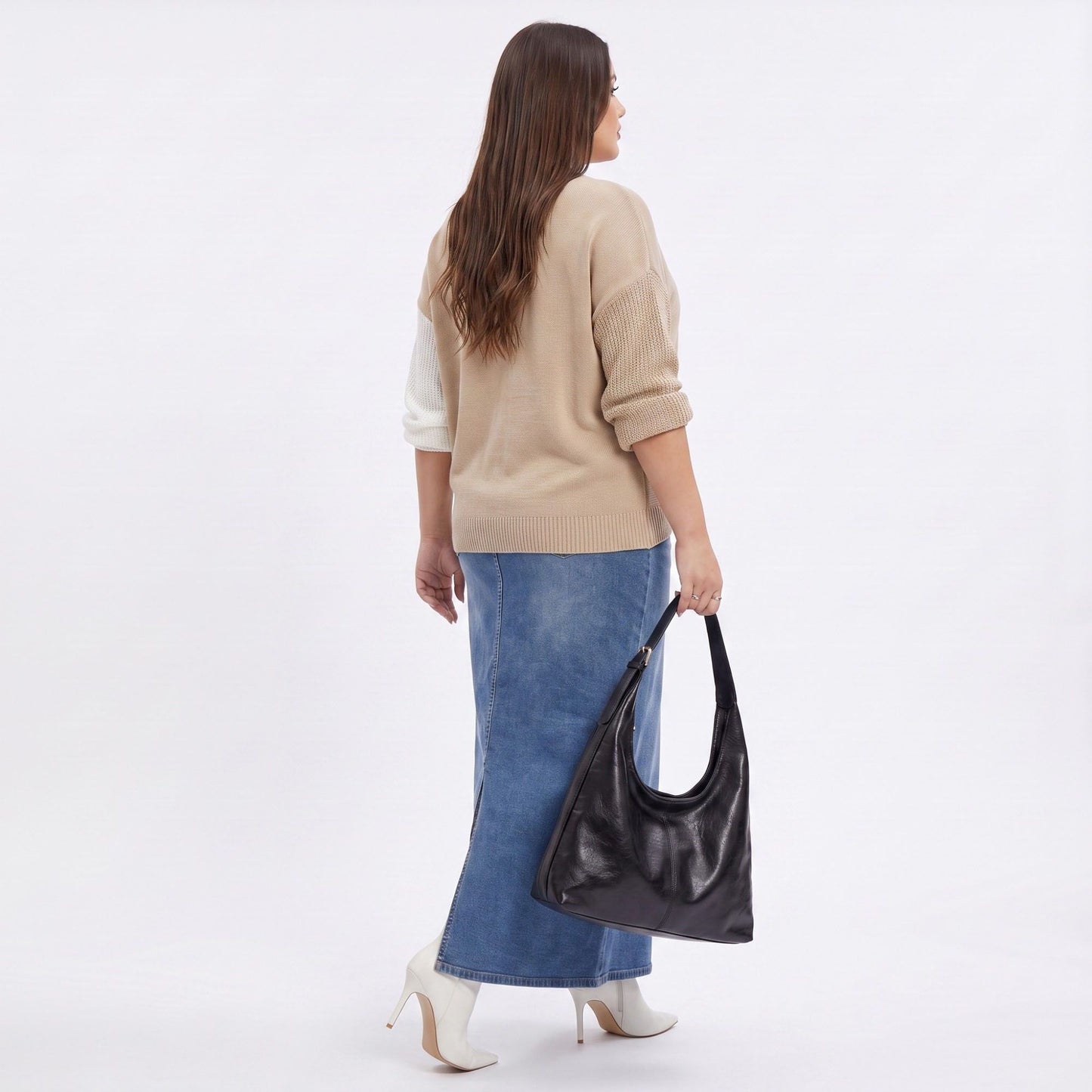 Plus Size Colorblock Mock Neck Asymmetrical Hem Sweater
