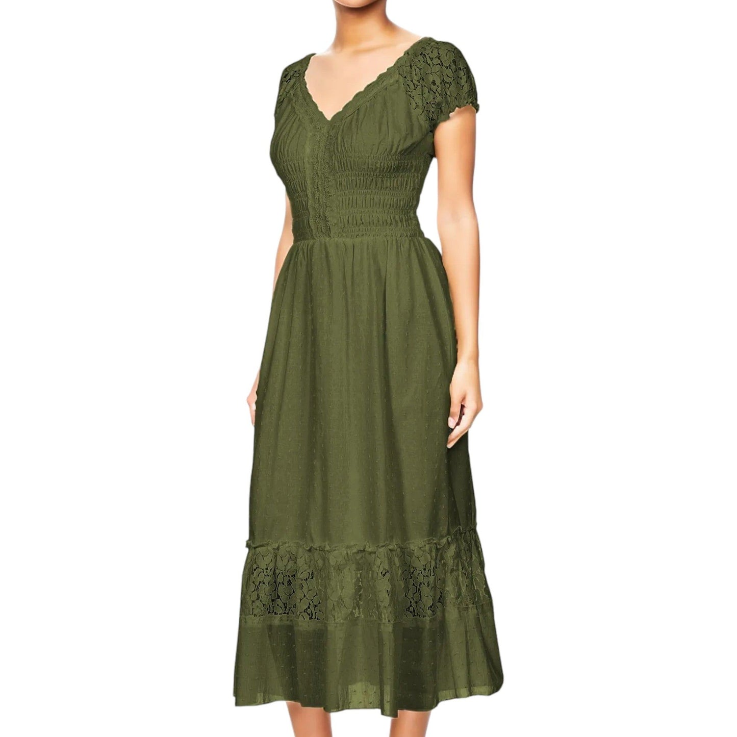 Lace Cap Sleeve Maxi Dress with Flared Hem