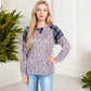 Mixed Print Long Sleeve Raglan Top Plaid Leopard Pattern