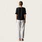 Ruffle Neck Blouse with Short Puff Sleeves and Textured Linen-Like Fabric