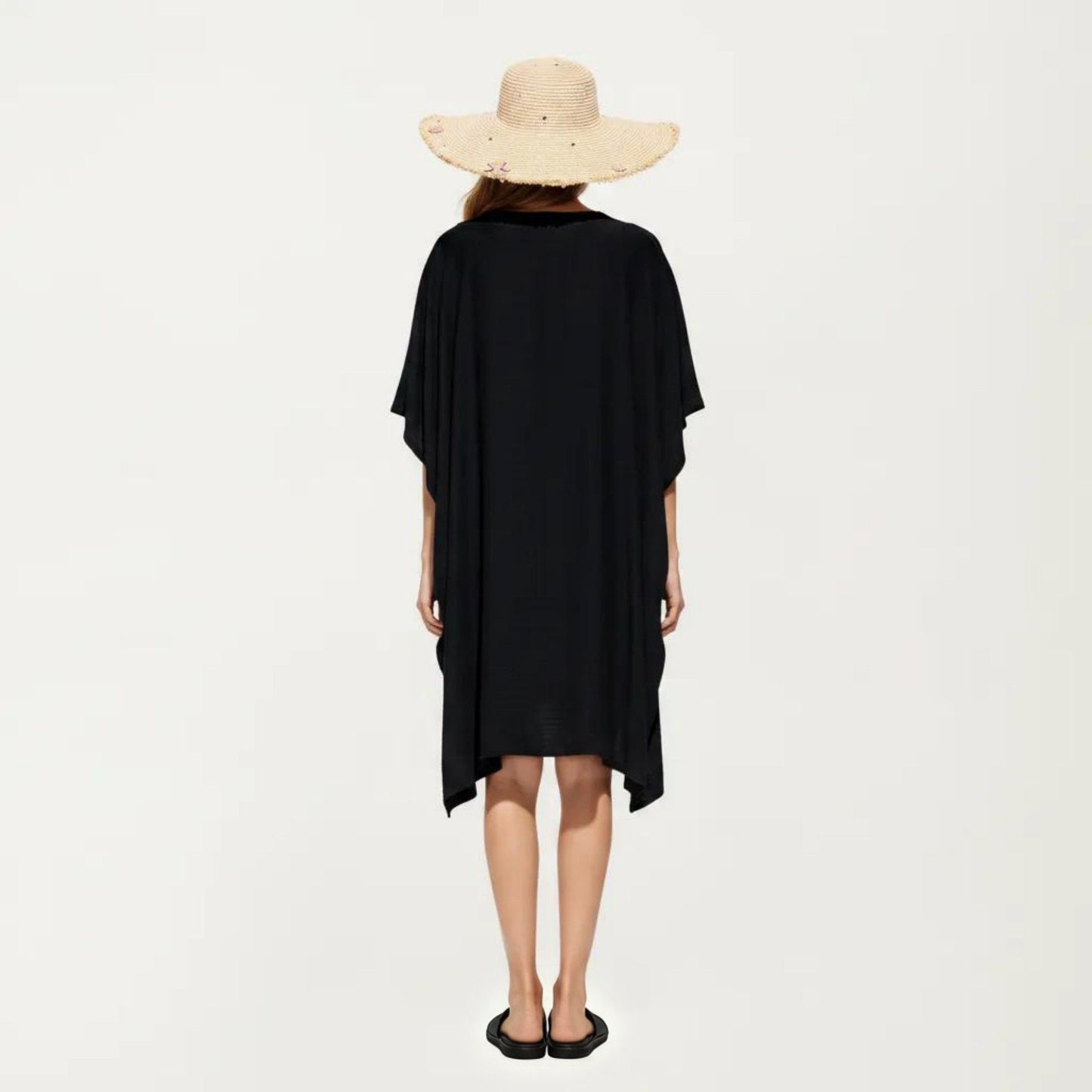 Button Front Swim Cover Up Shirt Dress Loose Lightweight Beach Kaftan