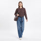 Polka Dot Crewneck Button Front Cardigan Sweater