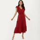 Tiered Midi Dress with Ruffle Sleeves and Smocked Waist